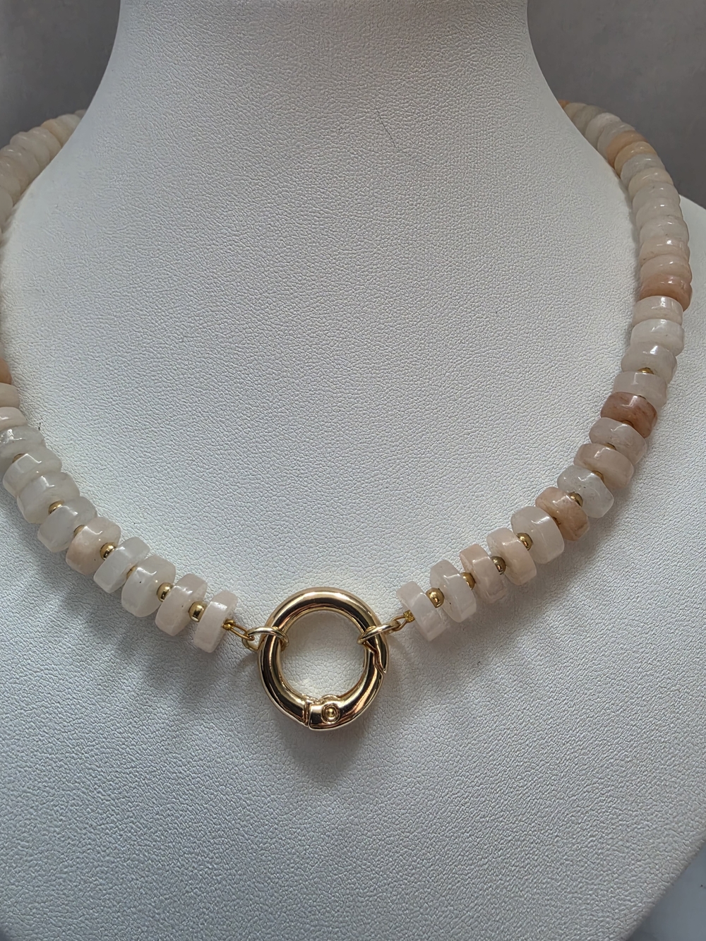 Peach Bead Necklace with Gold Ring Clasp - Picture 2 of 6